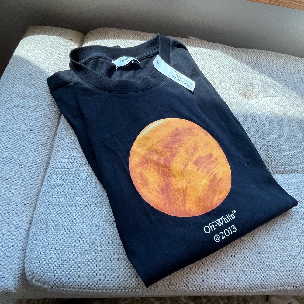 Off-White Black Tee with Orange Circle Design